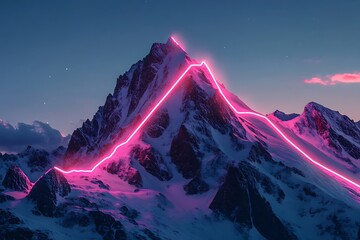 Pink Glow Trails on Snowy Mountain Peaks