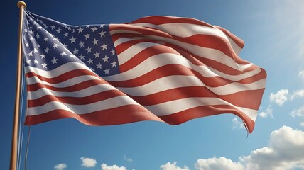 Realistic Waving USA Flag Against a Clear Blue Sky