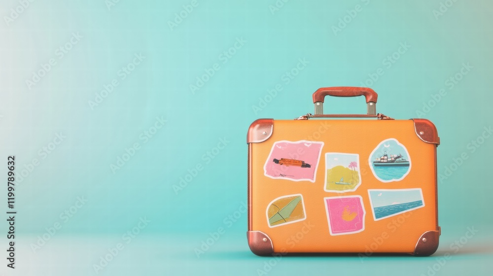 Aufkleber retro suitcase adorned with travel stickers showcasing adventures and destinations over the years. g