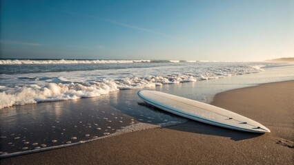 Fototapeta premium Surfboard on the beach with gentle waves