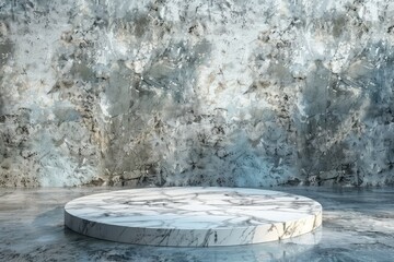 Vibrant Color Image of Empty Marble Podium on a Background of a Textured Wall