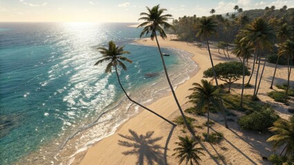 Aerial view of palm trees along a beautiful beach
