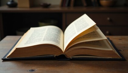 Open grand book, rich texture, inviting pages, wisdom, antique