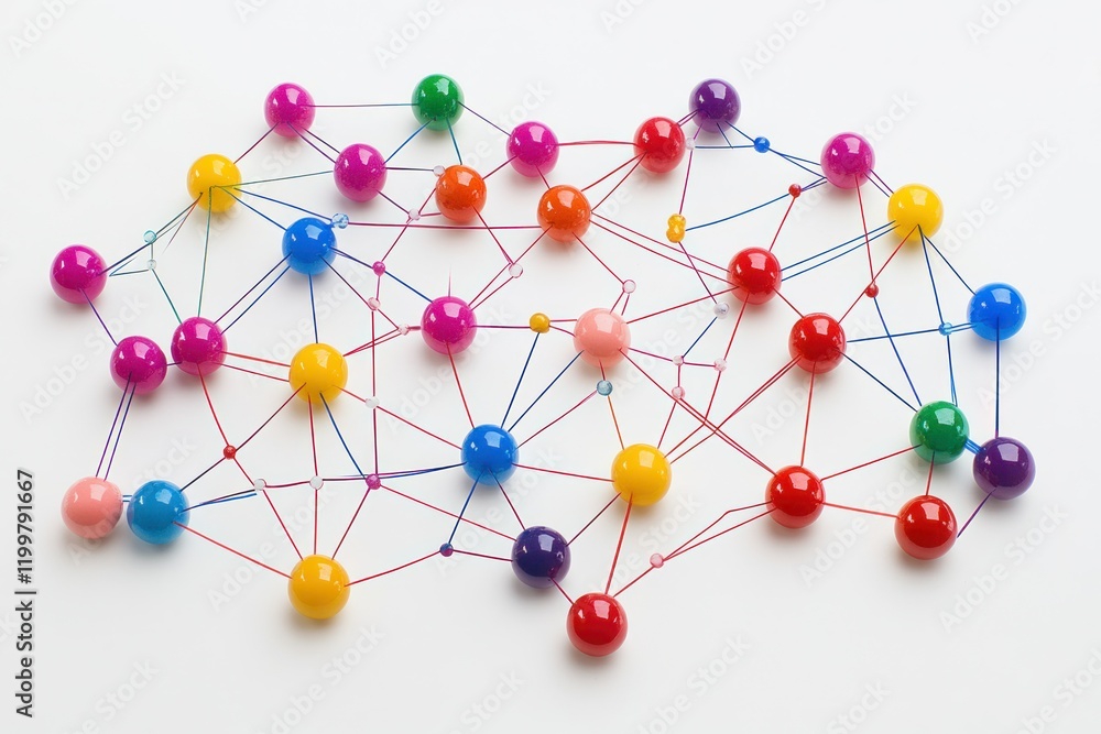 Poster colorful network of connected nodes and lines