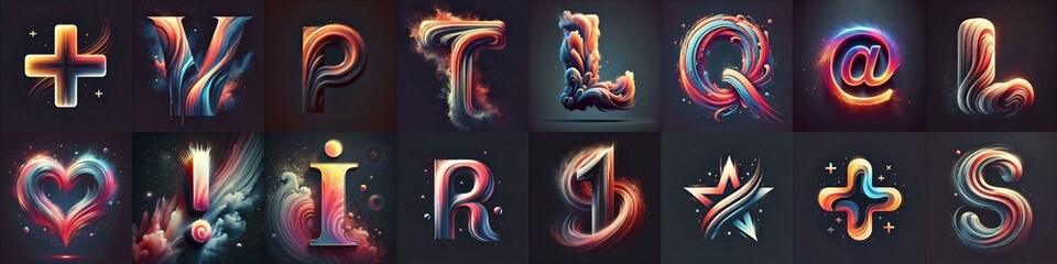Obraz premium Light painting style Lettering Typeface. AI generated illustration