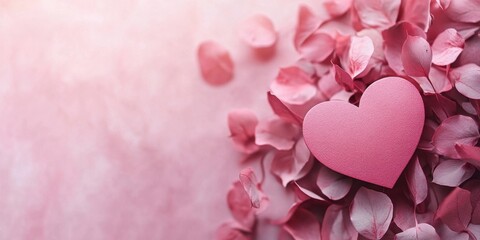 Fototapeta premium Subtle Valentine's Day background with soft pastel gradients and paper-like textures, offering generous copy space on the lower right.