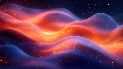 Obraz premium A vibrant, abstract representation of flowing waves in shades of orange and purple, set against a dark background, evoking a sense of cosmic energy.