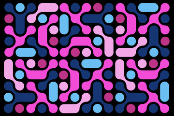 Night Pink and Blue Modular Pattern Geometric Circuit Flow Design