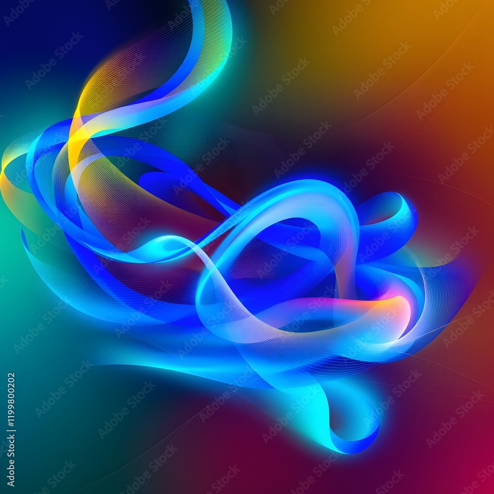Poster abstract fluid curves with vibrant gradient background.