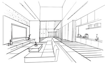 living room sketch drawing,Modern design,vector,2d illustration