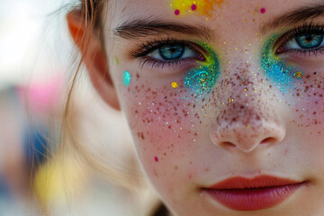 Vibrant Carnival Artist in Glittering Costume Close-Up, Generative AI Image Portrait