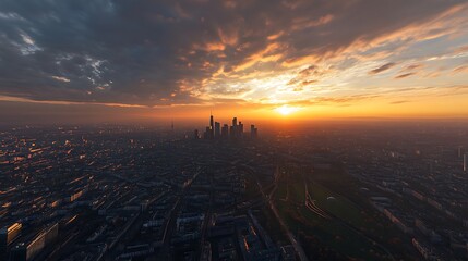 Frankfurt Skyline Sunset Aerial Panorama