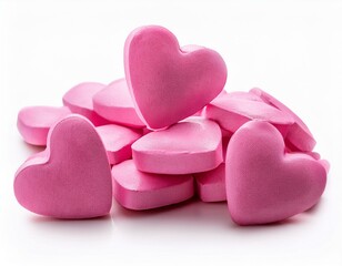 Obraz premium pile of pink heart shaped candies isolated on a white background a valentine s day theme