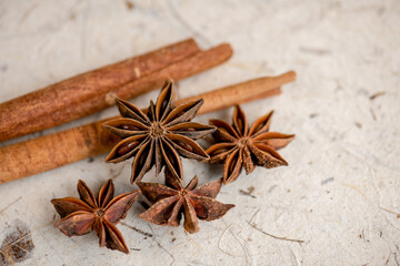 anise and cinnamon on a white background