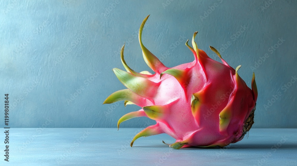 Poster isolated of a whole dragon fruit with its vibrant spikes contrasted against a pristine white surface