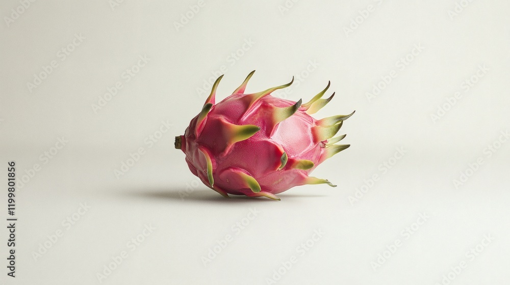 Poster isolated of a whole dragon fruit with its vibrant spikes contrasted against a pristine white surface