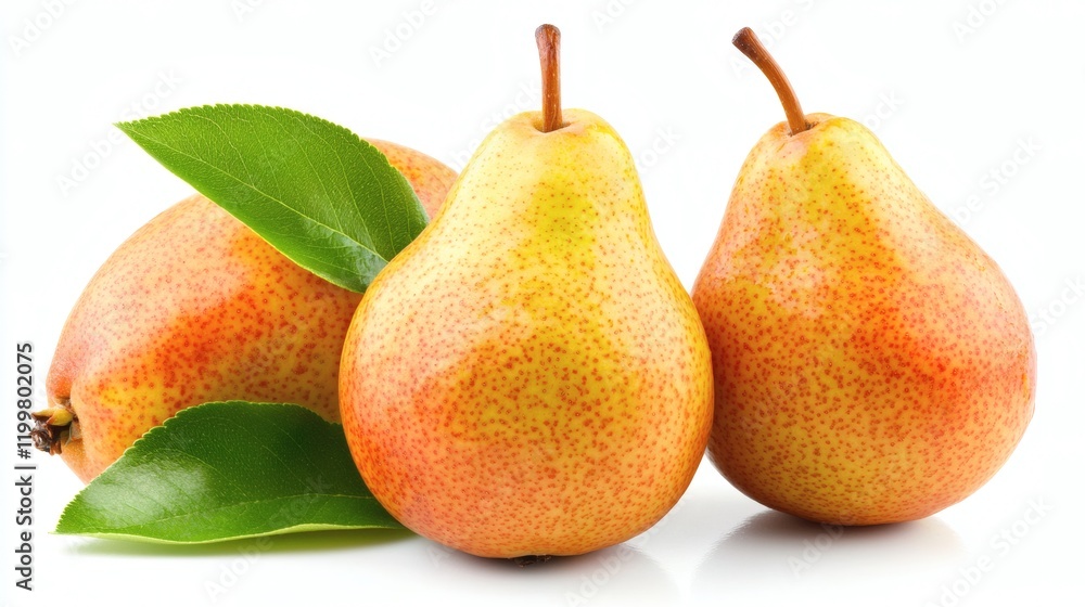 Aufkleber isolated of a single ripe yellow pear with a smooth surface and a green stem placed on a plain white