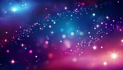 abstract background with bokeh lights and stars glitter effect glowing light particles on dark blue purple and pink color shiny background design for party flyer poster or banner template
