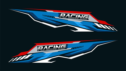 Racing car wrap design vector. sporty sticker design. Graphic abstract stripe racing background kit designs for wrap vehicle. race car, rally, adventure and livery.