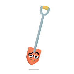 tired shovel mascot vector illustrations. fun and playful concept. job, tools, building, workers, safety, city, construction equipment, renovation and restoration themes