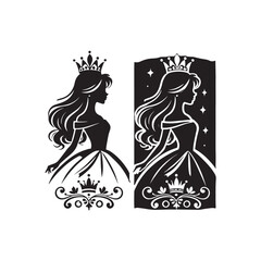 Black Color princess silhouette design Vector Illustration, Solid White Background (7).eps
