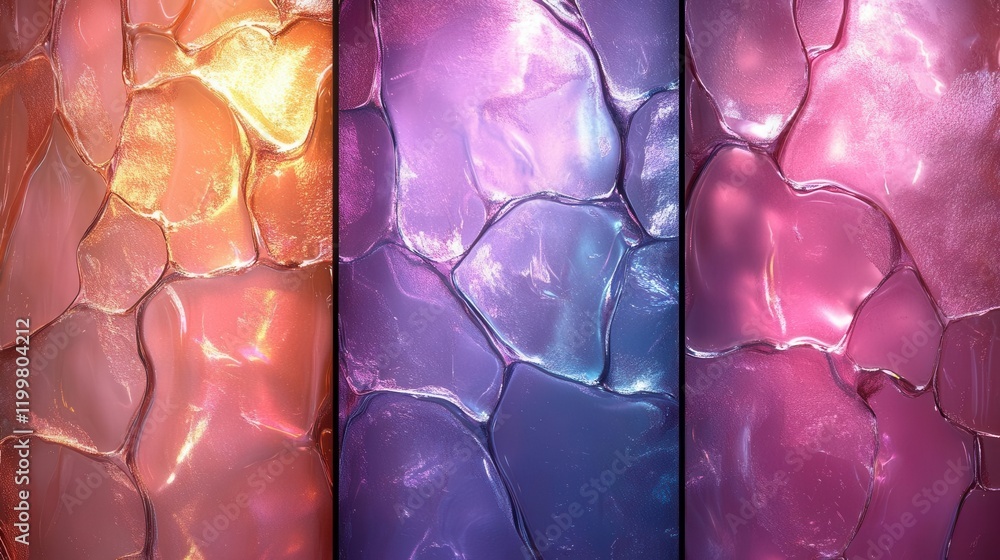 Poster vibrant abstract backgrounds with cracked textures, blending warm and cool colors, creating a visual