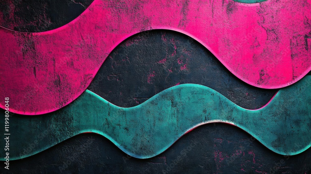 Aufkleber vibrant wavy patterns in pink and green against a dark textured background create a striking visual 
