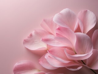 Elegant Pink Petals Arranged in Creative Composition on Soft Pink Background.