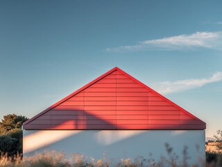 a modern house with a large red triangular roof