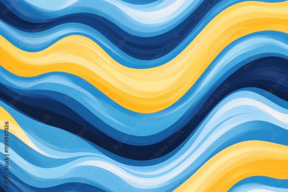 Poster dynamic abstract design with blue and yellow flowing waves for modern art projects and creative back