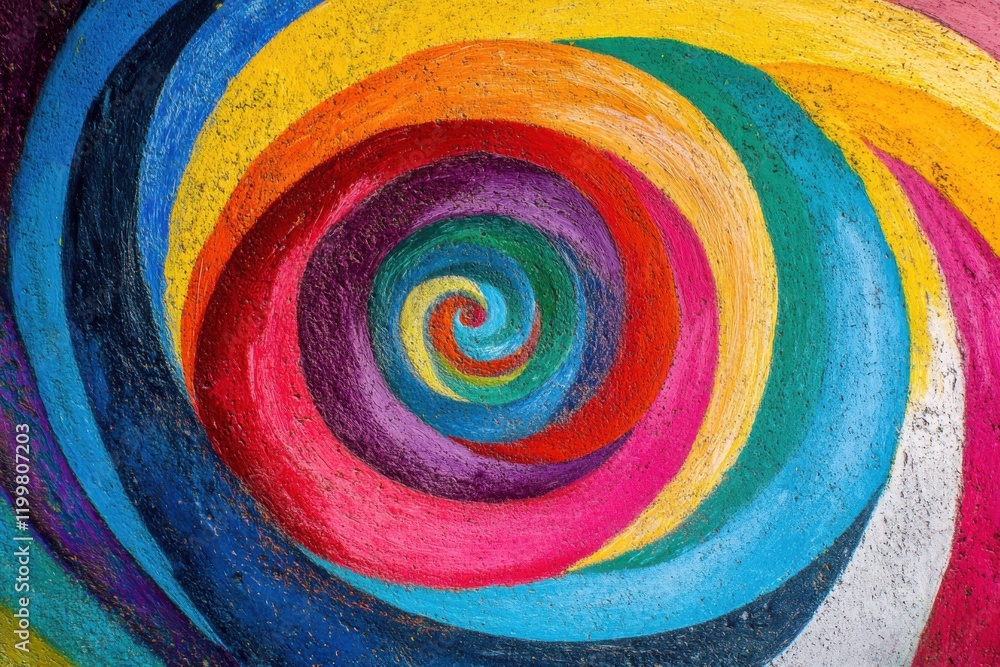 Poster vibrant spiral wave art featuring a dynamic radial pattern, creating an energetic, abstract backdrop