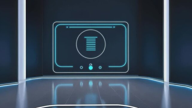 Futuristic Data Center Interface: A sleek and futuristic data center interface with a glowing blue icon of a server rack, reflecting the innovative and advanced nature of modern technology.  