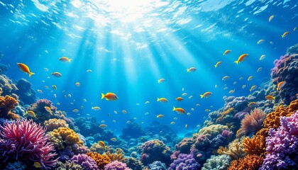 Underwater Scene with Vibrant Coral Reefs and Yellow Fish