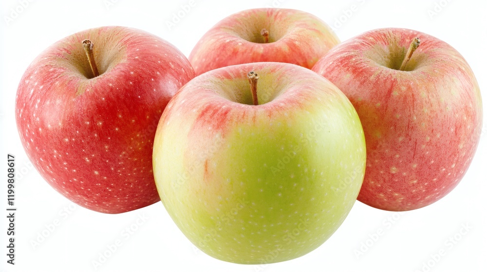 Poster isolated of a single unripe apple with a light green hue placed on a seamless white background stock