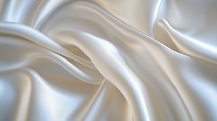 Obraz premium A close-up of soft white silk fabric draped elegantly, showcasing delicate folds and subtle sheen, illuminated by soft, diffused light to enhance its luxurious texture.