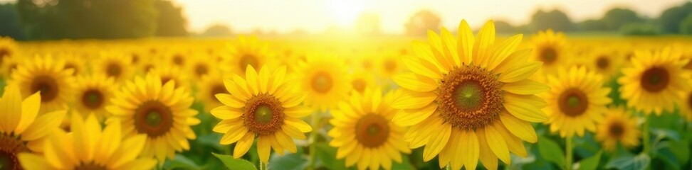Vibrant sunflowers in full bloom, sunny field background , image, photography