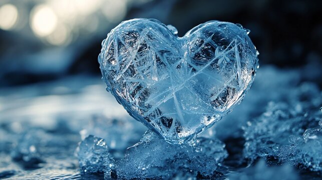 a heart made of ice, with frost patterns