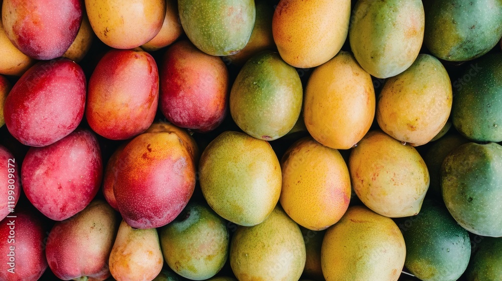 Aufkleber isolated of a pile of mangoes with varying shades of yellow and green stacked together on a seamless