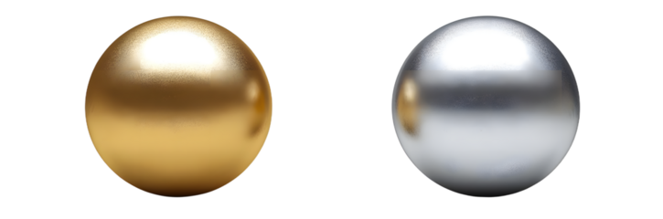 silver and gold sphere ball 3d render icon isolated on transparent background cutout