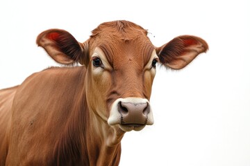 Charming Brown Cow Portrait on White Background