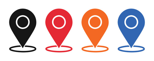 Set of multicolor map location pin icons,Solid and outline destination icon place address navigation locator sign,Colorful location vector illustration