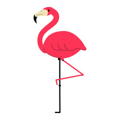 Flamingo Standing In Flat Vector Illustration Symbolizing Elegance, Wildlife, And Tropical Habitat, Isolated On White Background