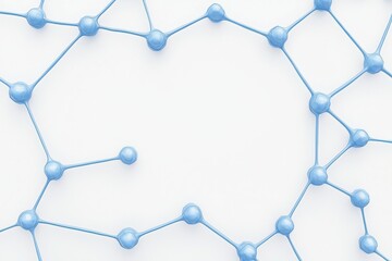 Abstract molecular structure with interconnected blue nodes on a white background, representing scientific concepts or data relationships.