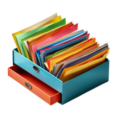 Colorful Document Organizer with Open Drawer Isolated on transparent background