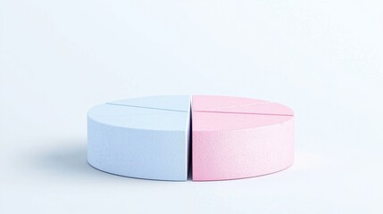 A pastel-colored cake, split into blue and pink halves, sits against a plain background, creating a visually appealing dessert presentation.