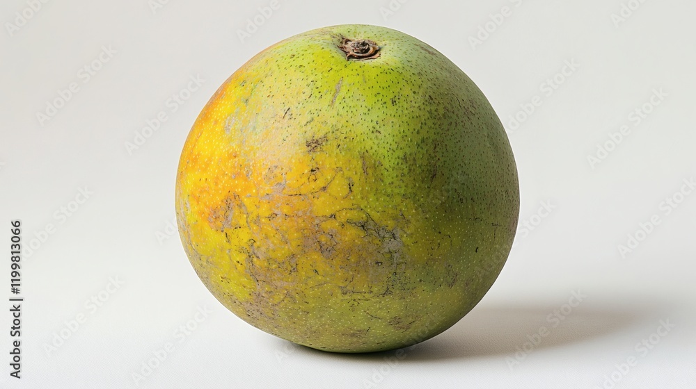 Aufkleber Isolated of a single unripe mango with its green skin and smooth surface centered on a plain white background Stock Photo with side copy space