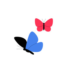 Colorful Butterflies In Flight, Flat Vector Illustration Symbolizing Nature, Beauty, And Transformation, Isolated On White Background.