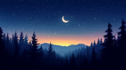 Obraz premium Serene Twilight Sky Above a Silhouetted Coniferous Forest