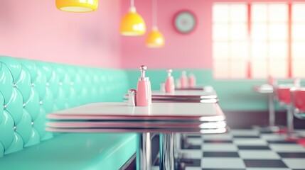 Retro Diner Interior with Colorful Decor and Cozy Ambiance