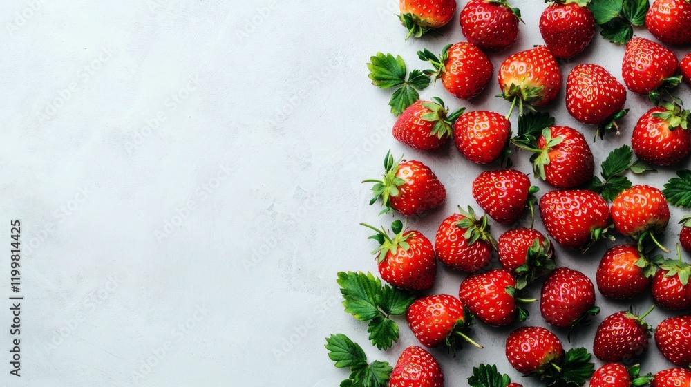 Aufkleber isolated of fresh strawberries with vibrant red color and green leafy tops displayed on a white back